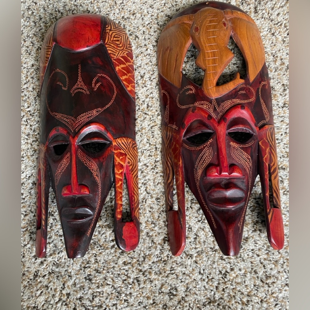 Handcrafted Red and Brown Tribal Masks